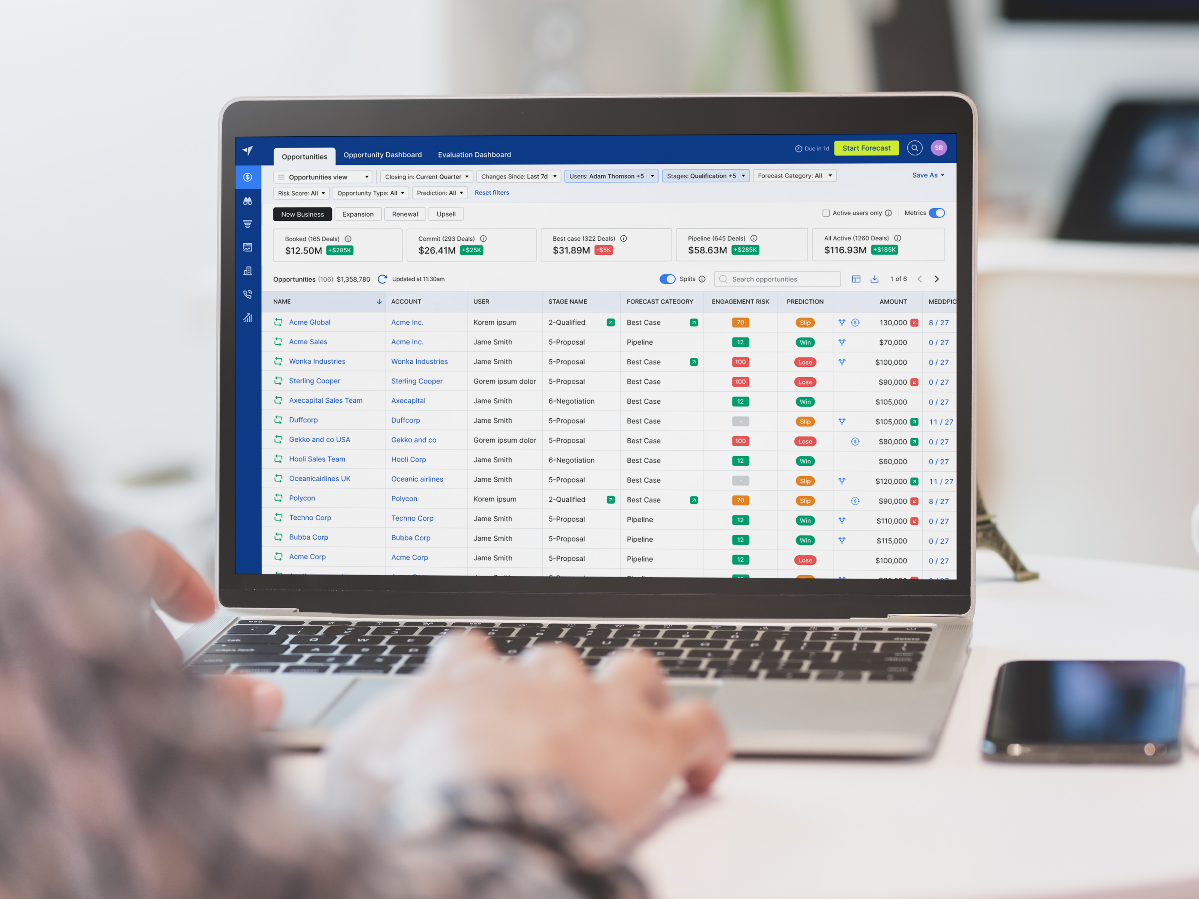 Consumption forecasting displayed on a laptop using Terret's dashboard.